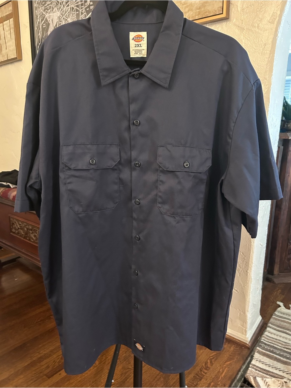 Dickies Men’s Dark Navy Short-Sleeve Button-Down Work Shirt